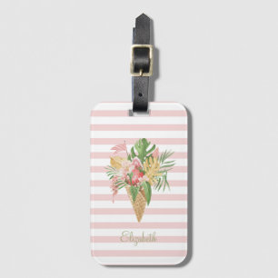 アイスクリーム、熱帯葉産果物、ピンクストライプ色 ラゲッジタグ