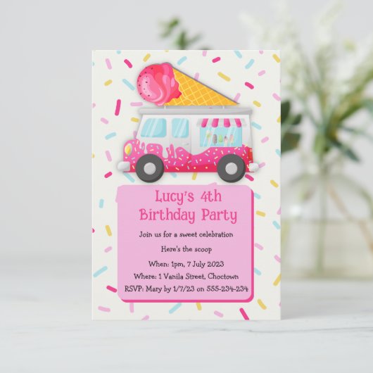 アイスクリーム、甘いお祝い誕生日パーティー招待状 招待状 (スタンド正面)