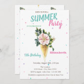 アイスクリーム 花 夏 誕生日 招待状 (正面/裏面)