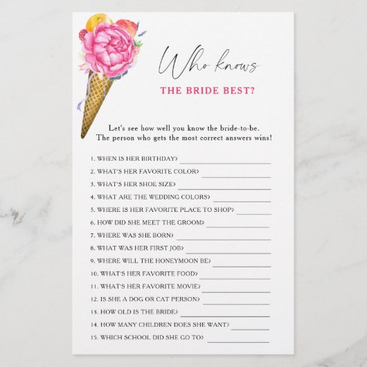 アイスクリーム – 誰が花嫁のゲームを知っ最高のている (正面)