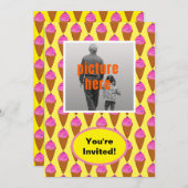 アイスクリーム 黄色 ピンク 茶色 誕生日パーティー イベント 招待状 (正面/裏面)