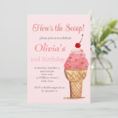 アイスクリーム 2歳の誕生日 女の子 ピンク 水彩 招待状 (スタンド正面)