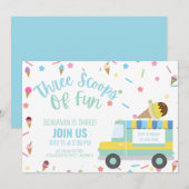 アイスクリーム 3RD サード バースデー 兄弟 姉妹 トリプレット ツイン 招待状 (正面/裏面)