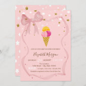 アイスクレームスターズピンクボウ赤ちゃんシャワー 招待状 (正面/裏面)