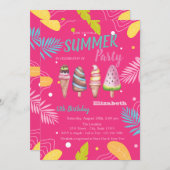 アイスクレームトロピカル離れスピンク誕生日 招待状 (正面/裏面)