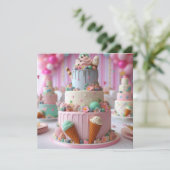 アイスクールクリームをテーマにした子供の誕生日ケーキ カード (スタンド正面)