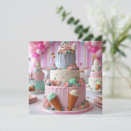 アイスクールクリームをテーマにした子供の誕生日ケーキ カード (スタンド正面)