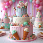 アイスクールクリームをテーマにした子供の誕生日ケーキ カード