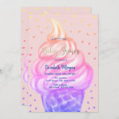 アイスクールクリームコーンピンクベビーシャワー 招待状 (正面/裏面)