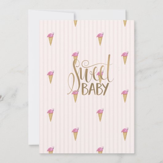 アイスクールクリームピンクフラミンゴストライプの誕生日 招待状 (裏面)