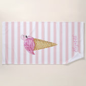 アイスクールクリームフラミンゴピンクストライプ色 ビーチタオル (正面)