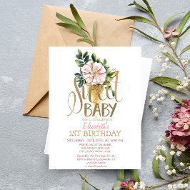 アイスクールクリームフラワーストライプの誕生日 招待状