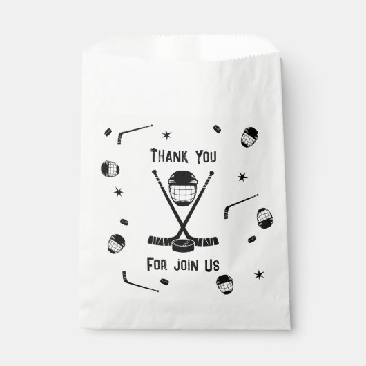 アイスクールホッケーブラック&ホワイト誕生日パーティー フェイバーバッグ (正面)