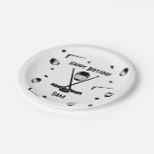 アイスクールホッケーブラック&ホワイト誕生日パーティー ペーパープレート (アングル)