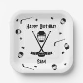 アイスクールホッケーブラック&ホワイト誕生日パーティー ペーパープレート (正面)