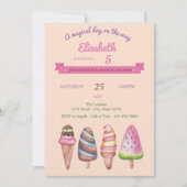 アイスケーキ、コーンの誕生日招待状 招待状 (正面)