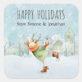 アイスケーティングウッドランドディアクリスマスホリデー スクエアシール (正面)