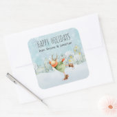 アイスケーティングウッドランドディアクリスマスホリデー スクエアシール (封筒)