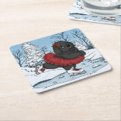 アイスケーティングニューファンドランド子犬の冬ワンダーランド スクエアペーパーコースター (アングル)