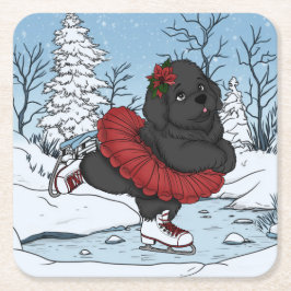アイスケーティングニューファンドランド子犬の冬ワンダーランド スクエアペーパーコースター