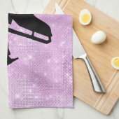 アイスケートタオル姿スケートパープルスパークル キッチンタオル (四つ折り)