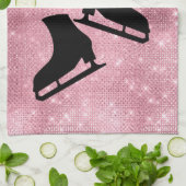 アイスケートタオル姿スケートピンクのきらめき キッチンタオル (折り畳み)