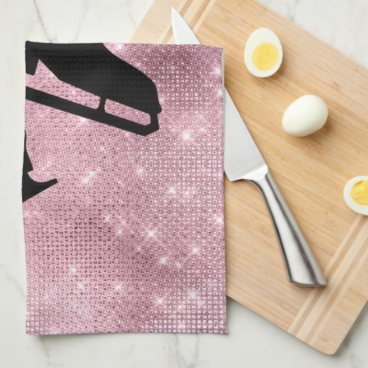 アイスケートタオル姿スケートピンクのきらめき キッチンタオル (四つ折り)