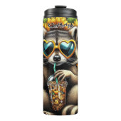 アイスコーヒクールーとヒマワリを添えたアライグマ タンブラー (正面)