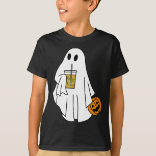 アイスコーヒハロウィーンかわいい小さな幽霊カボチャCo Tシャツ