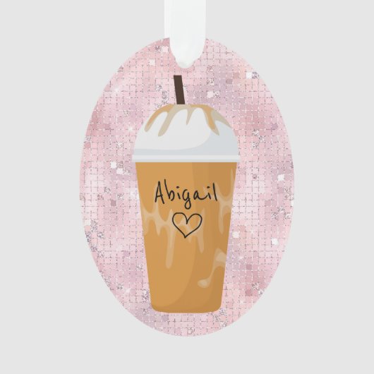 アイスコーヒパーソナライズされたーきらきら光るホリデークリスマス オーナメント (正面)