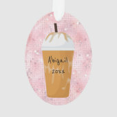 アイスコーヒパーソナライズされたーきらきら光るホリデークリスマス オーナメント (裏面)