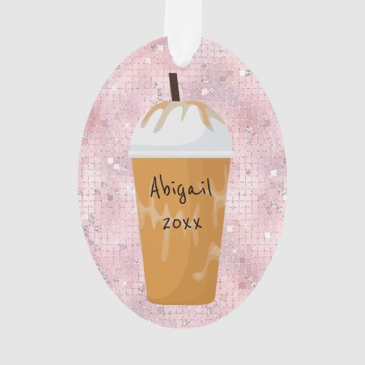アイスコーヒパーソナライズされたーきらきら光るホリデークリスマス オーナメント (裏面)