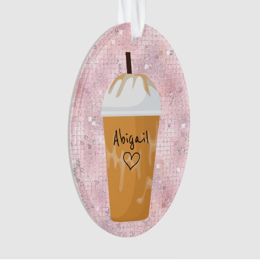 アイスコーヒパーソナライズされたーきらきら光るホリデークリスマス オーナメント (正面)