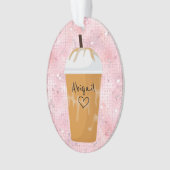 アイスコーヒパーソナライズされたーきらきら光るホリデークリスマス オーナメント (正面)