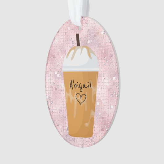 アイスコーヒパーソナライズされたーきらきら光るホリデークリスマス オーナメント (正面)