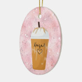 アイスコーヒパーソナライズされたーきらきら光るホリデークリスマス セラミックオーナメント (左)