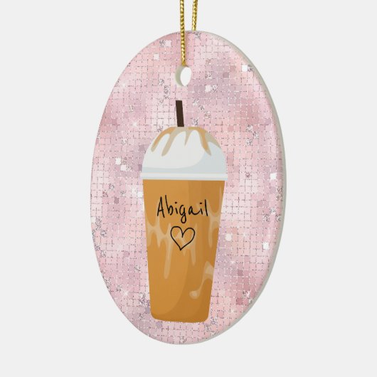 アイスコーヒパーソナライズされたーきらきら光るホリデークリスマス セラミックオーナメント (左)