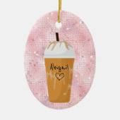 アイスコーヒパーソナライズされたーきらきら光るホリデークリスマス セラミックオーナメント (正面)