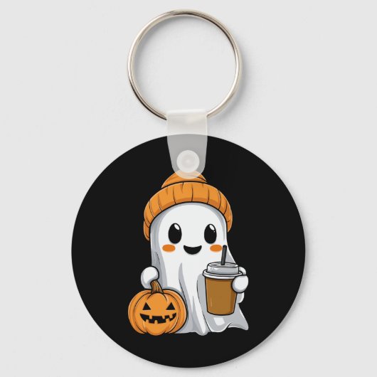 アイスコーヒーおもしろいカボチャOraとのハロウィン幽霊 キーホルダー (正面)