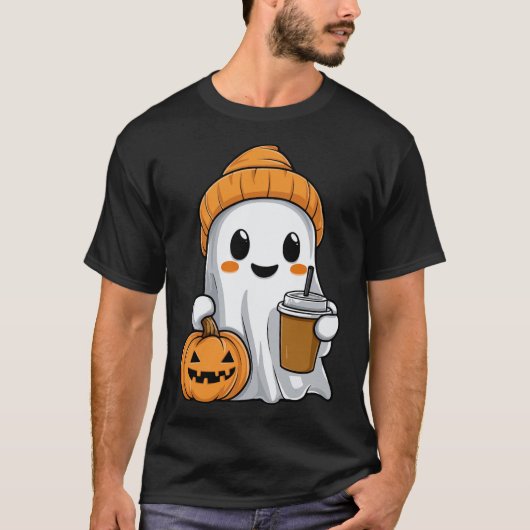 アイスコーヒーおもしろいカボチャOraとのハロウィン幽霊 Tシャツ (正面)