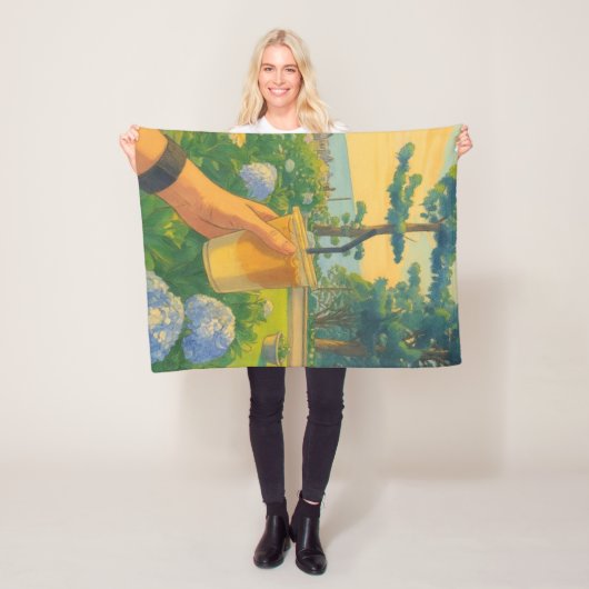 アイスコーヒーが咲き誇るカードで穏やかな朝 フリースブランケット (インサイチュ)