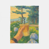 アイスコーヒーが咲き誇るカードで穏やかな朝 フリースブランケット (正面)