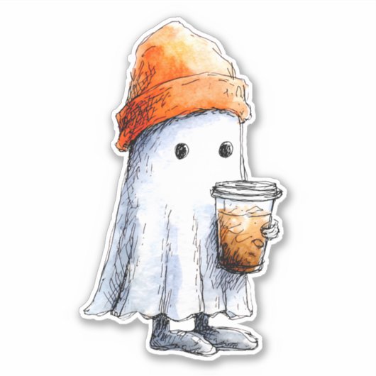 アイスコーヒーでかわいい小さな幽霊 シール (正面)