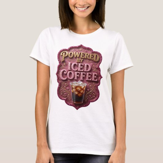 アイスコーヒーで動く ゴールドの力強いデザイン Tシャツ (正面)
