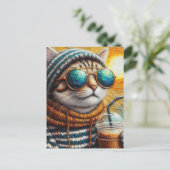 アイスコーヒーで愛らしい子猫 ポストカード (スタンド正面)