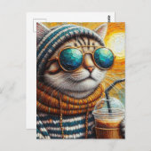 アイスコーヒーで愛らしい子猫 ポストカード (正面/裏面)