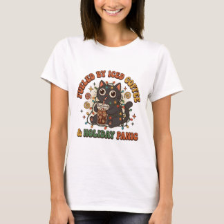 アイスコーヒーとホリデーパニックでやる気が出る！面白いデザイン Tシャツ