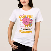 アイスコーヒーと日差し Tシャツ レトロフラワーデザイン