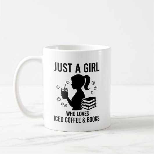アイスコーヒーと本が好きな女の子 本  コーヒーマグカップ (左)