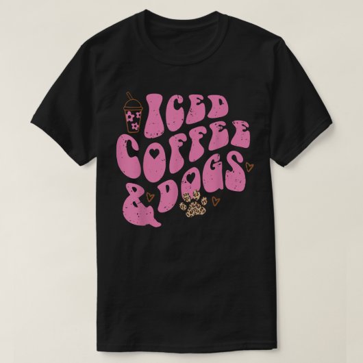 アイスコーヒーと犬レトロヒョウポー愛玩動物 Tシャツ (デザイン正面)